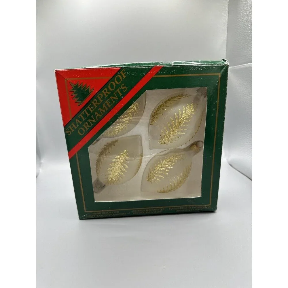 Vintage Navistar Shatterproof Christmas Ornaments‎ Hand Painted 4 Pk Teardrop